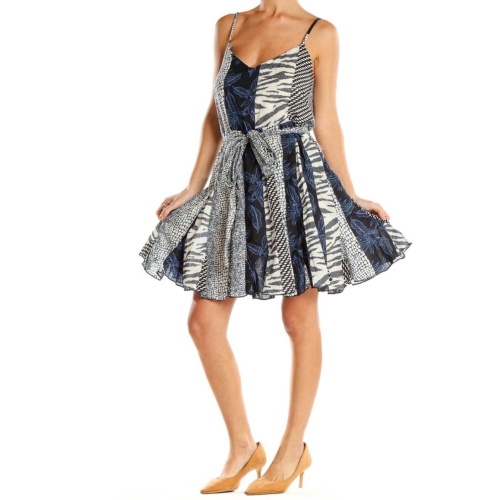 Banana Republic Navy and White Cotton Safari Animal Print Sundress size small